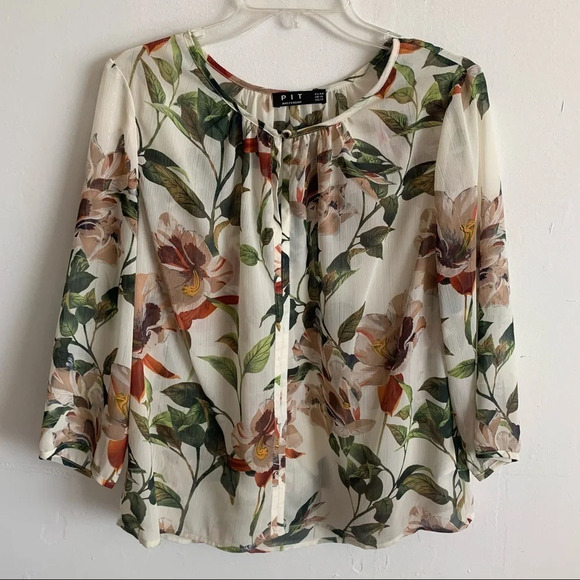 PIT Amsterdam Floral 3/4 Sleeve Blouse size 12 - Picture 1 of 5